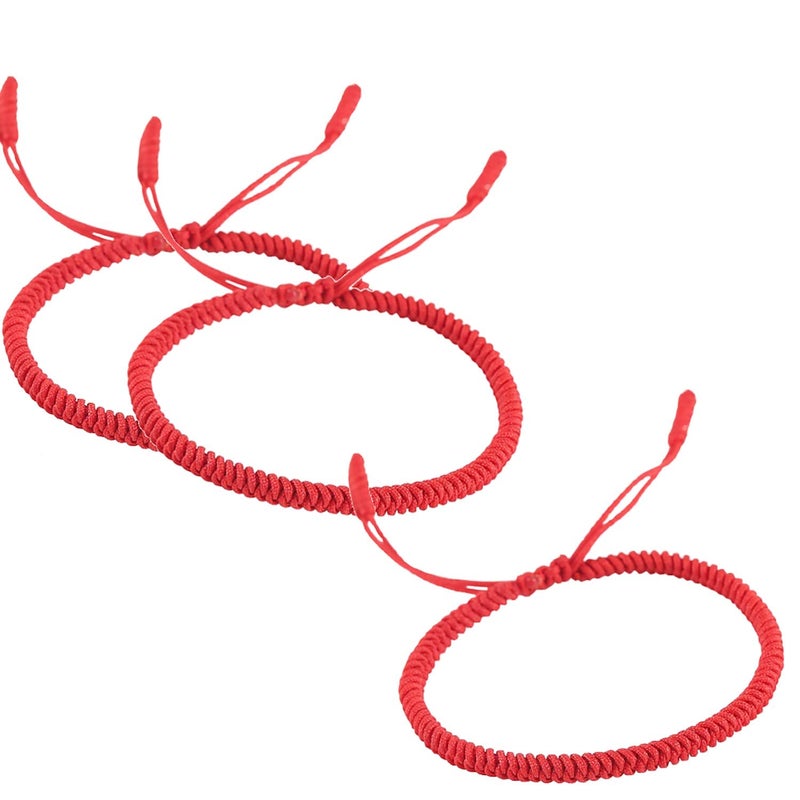 RIMOBUL 3pcs Handmade Tibetan Buddhist Lucky Bracelet Red Rope Bracelet Red Color Bracelets Matching Bracelets (Faith) - Image 5